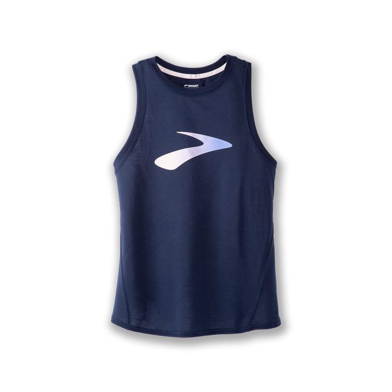 Brooks Womens Distance Graphic Running Tank Top - Blue Depths/Run Path (735841-IUD)